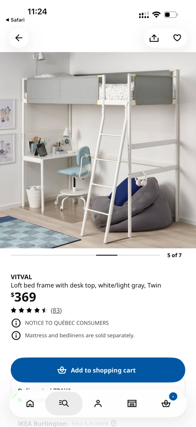 IKEA VITVAL Twin Loft Bed with Desk Top