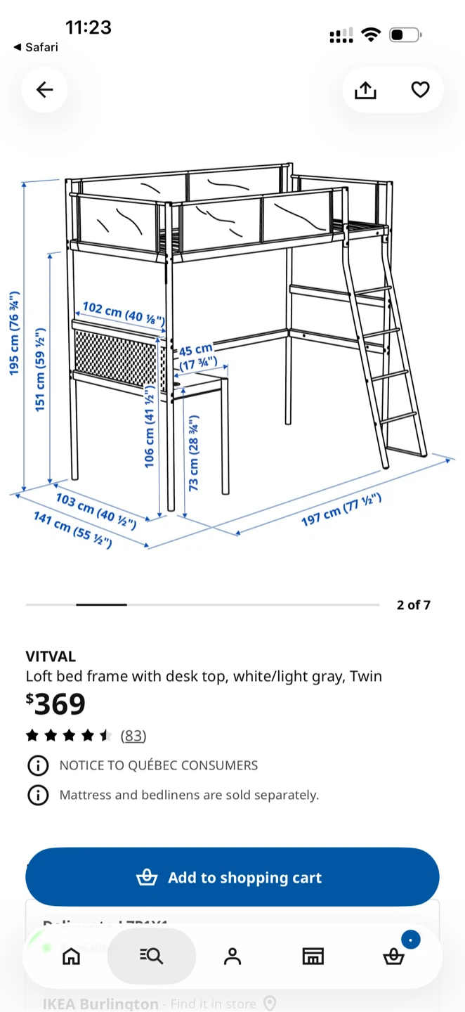 IKEA VITVAL Twin Loft Bed with Desk Top - photo 3