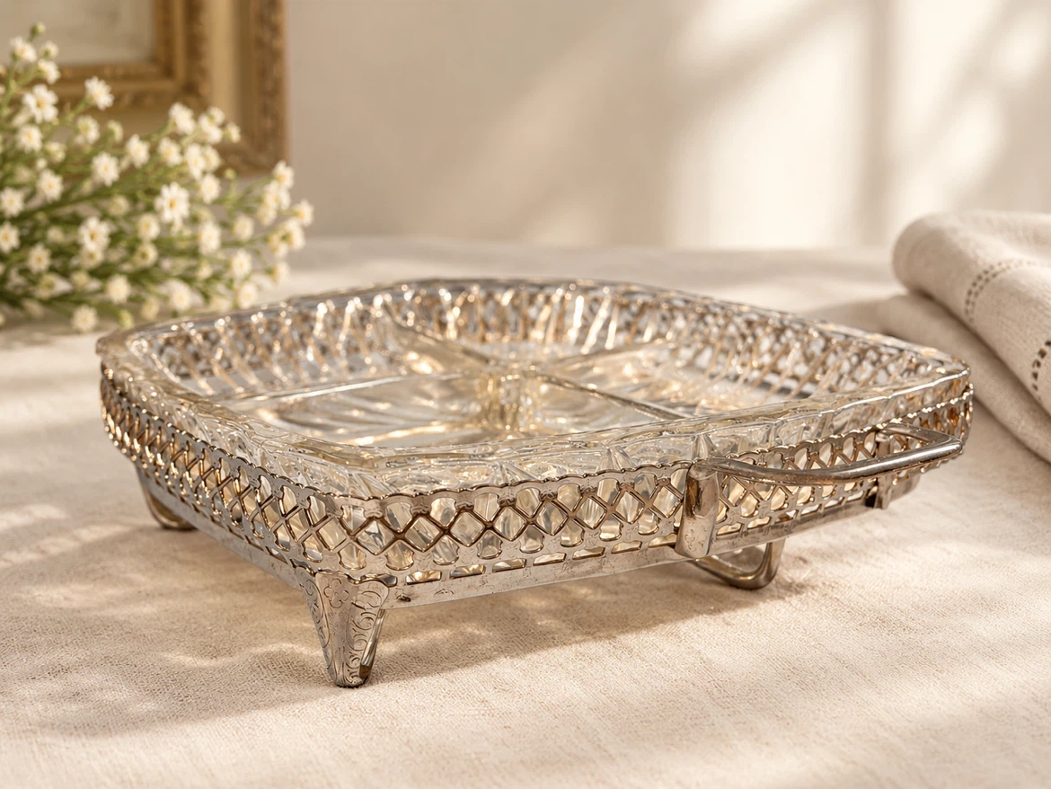 Vintage Divided Glass Serving Tray
