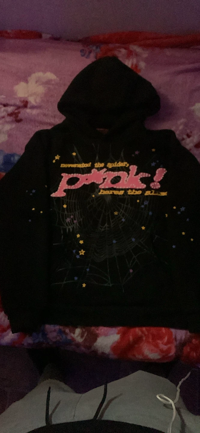Sp5der Pink Hoodie Black