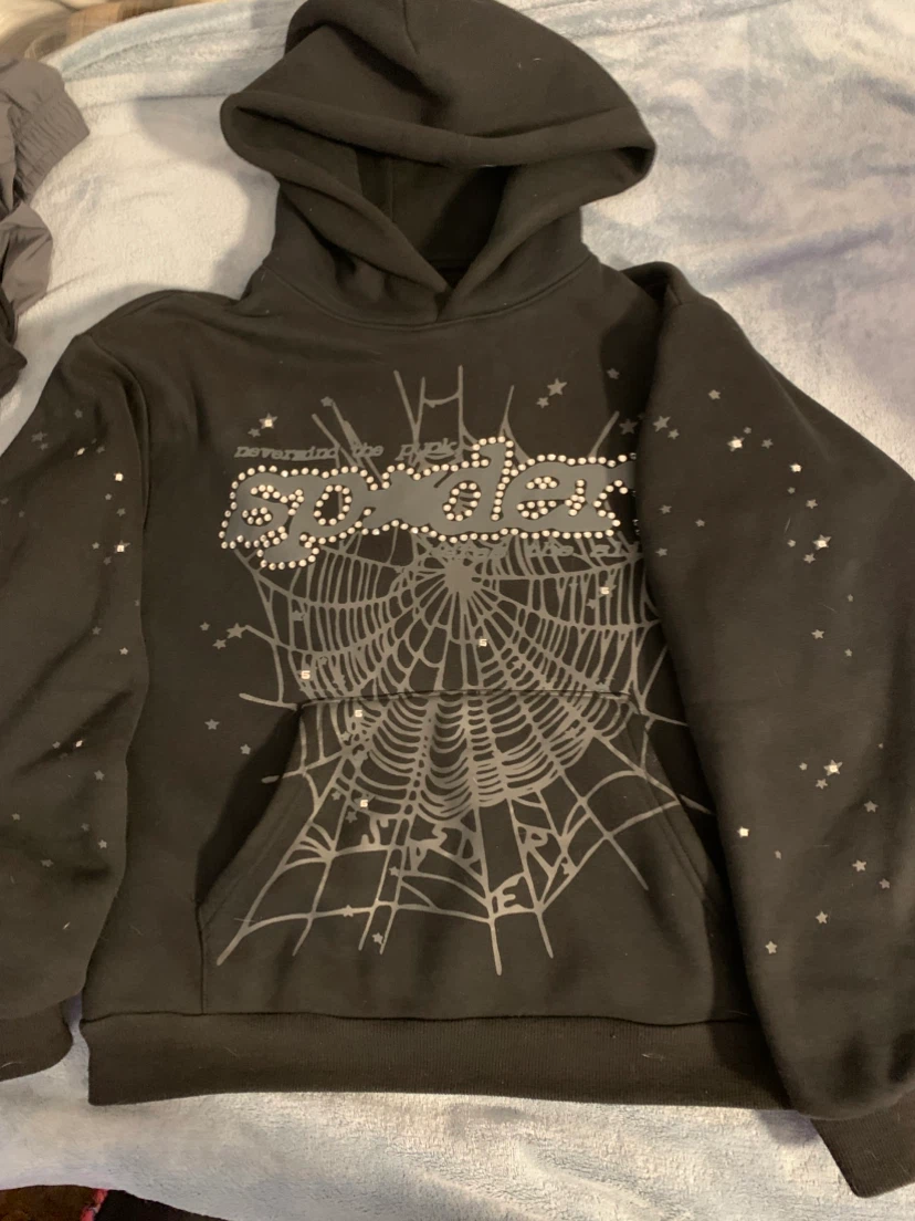 Sp5der Black Rhinestone Hoodie