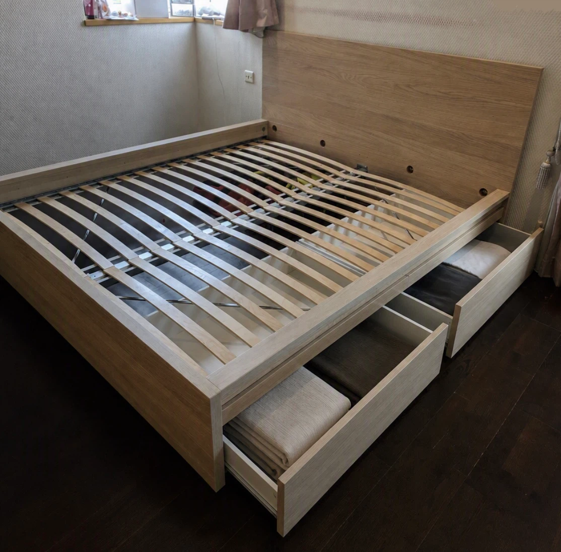 IKEA Oak King Size Malm bed frame and 2 Drawers - photo 2