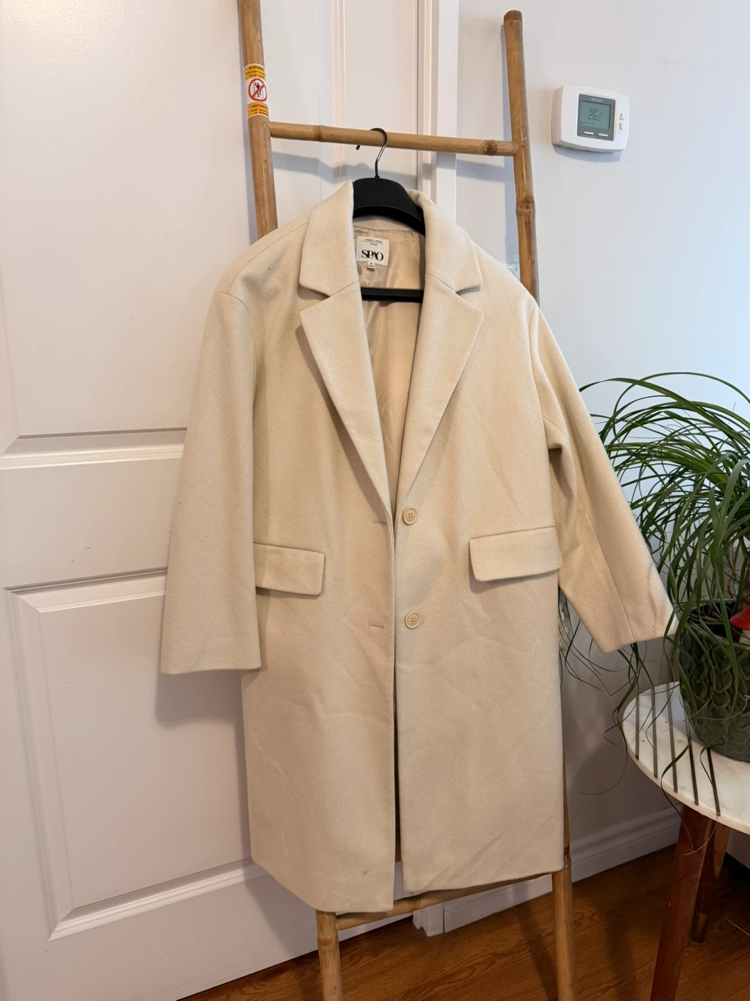 SPAO Cream Herringbone Coat