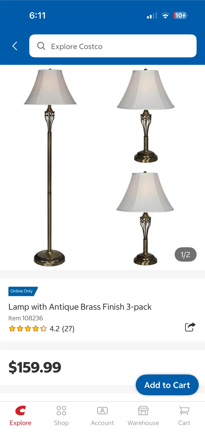 3-Piece Lamp Set - Antique Brass Finish
