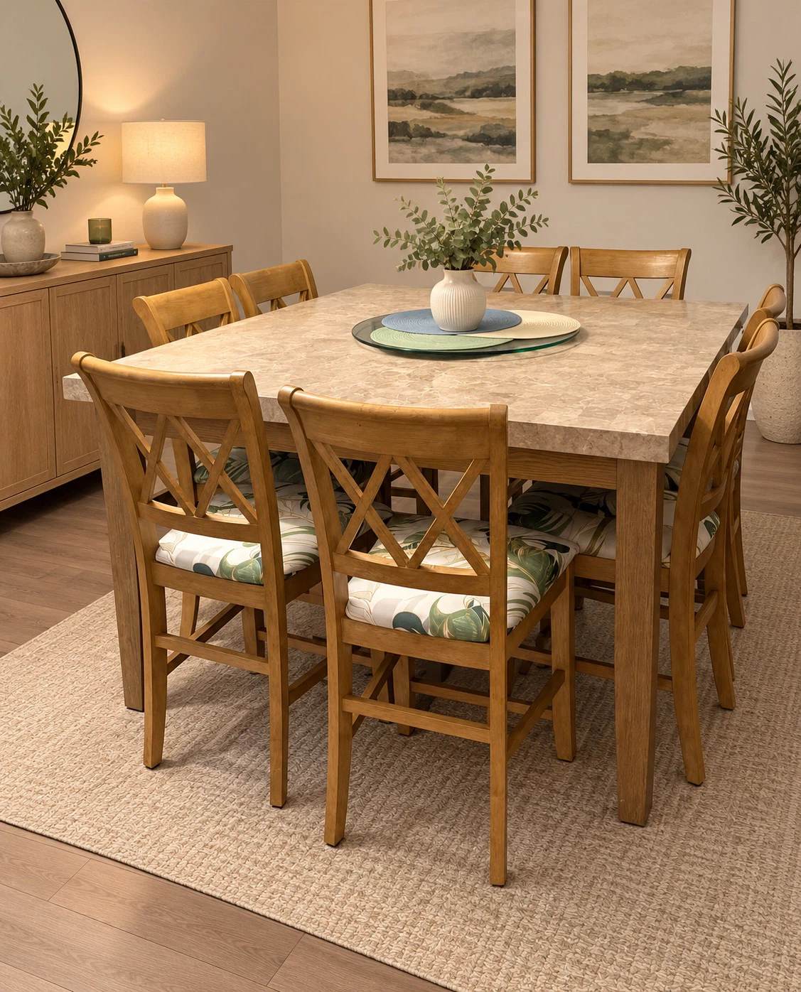 Square Dining Table and 8 Chairs
