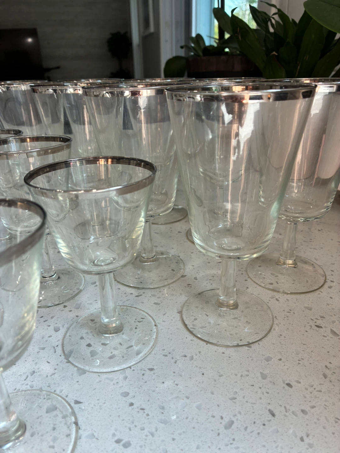 Set of 18 Vintage Silver Rim Wine Glasses