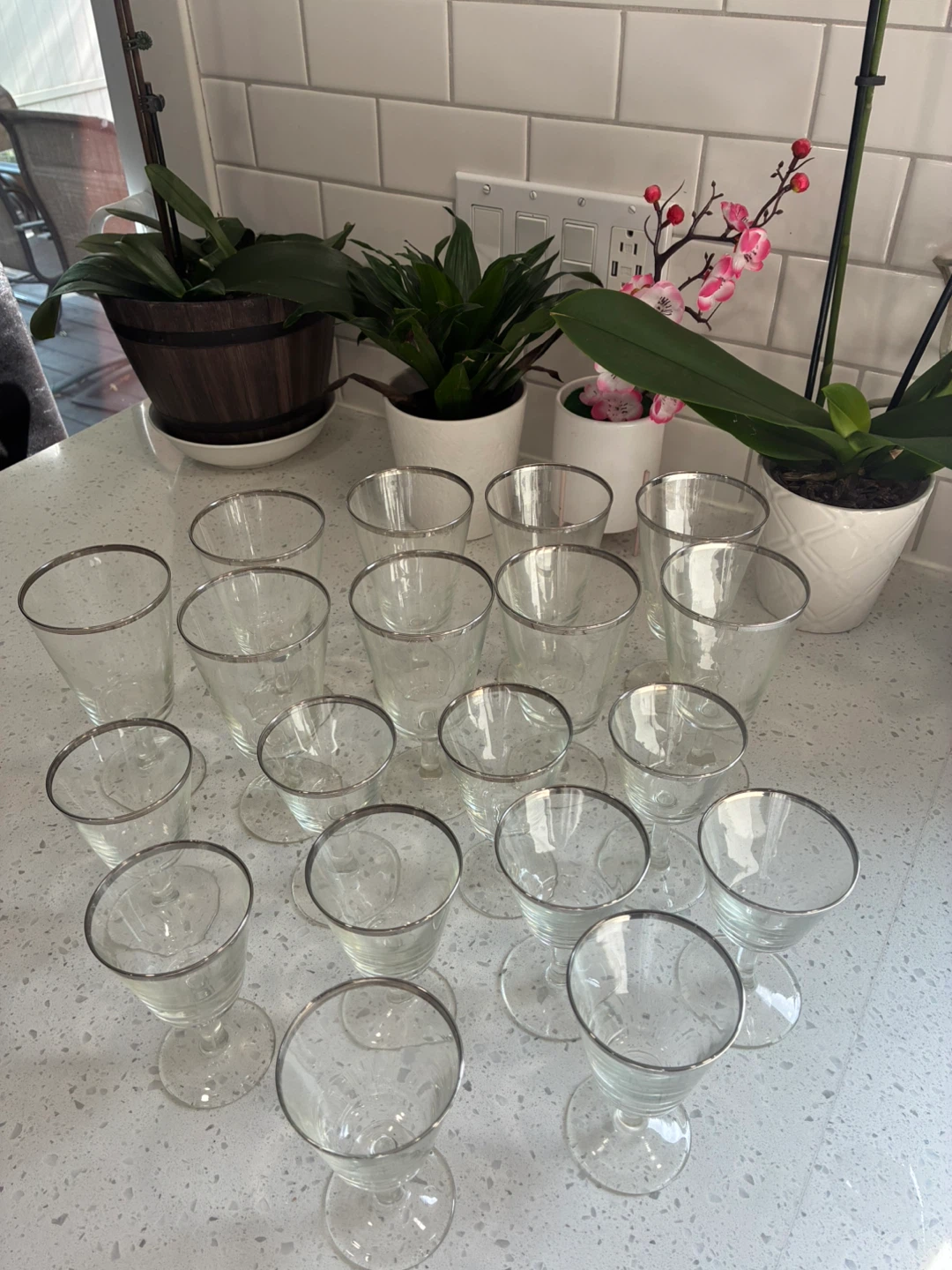 Set of 18 Vintage Silver Rim Wine Glasses - photo 2