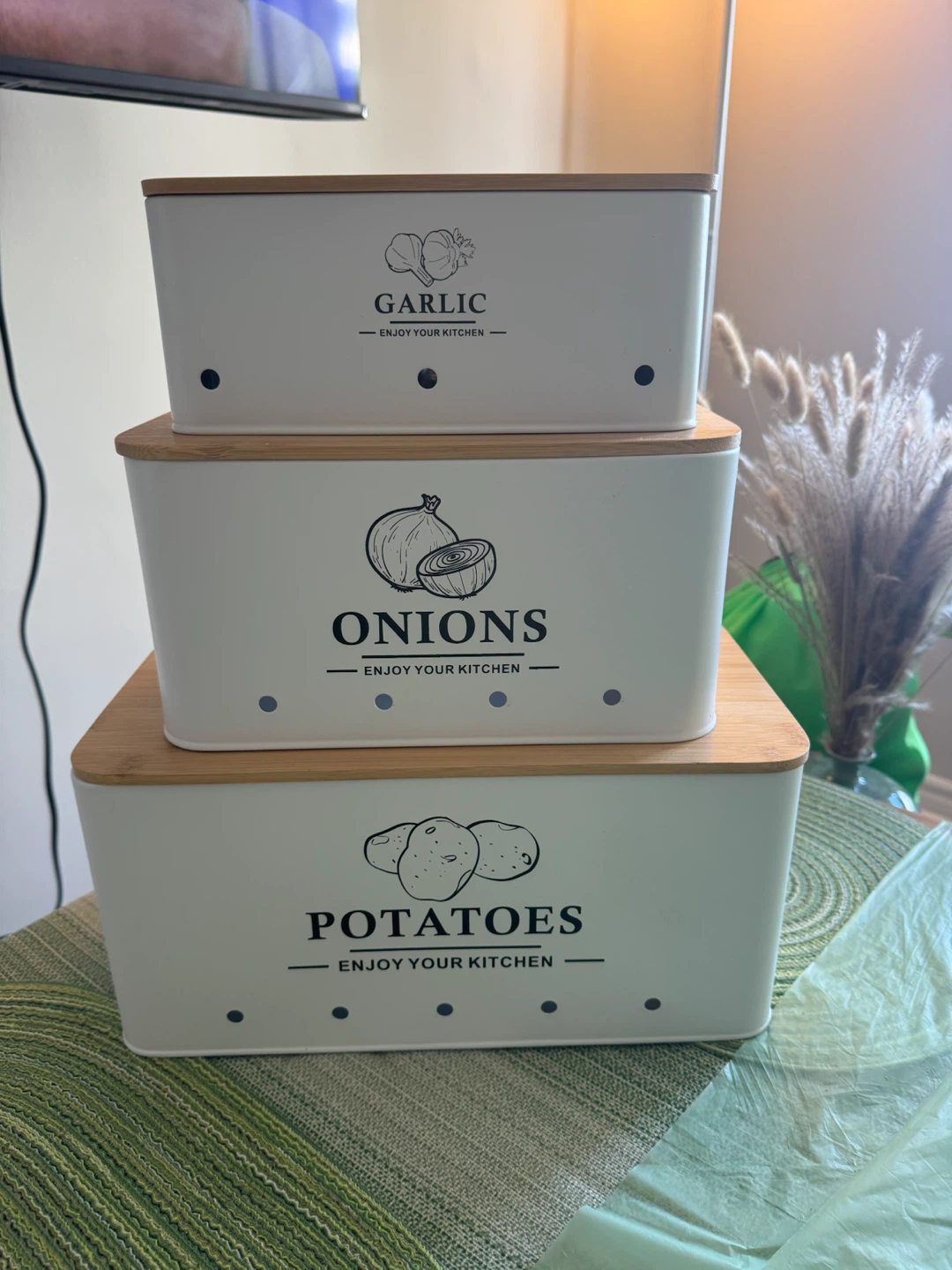 Set of 3 Metal Kitchen Storage Bins