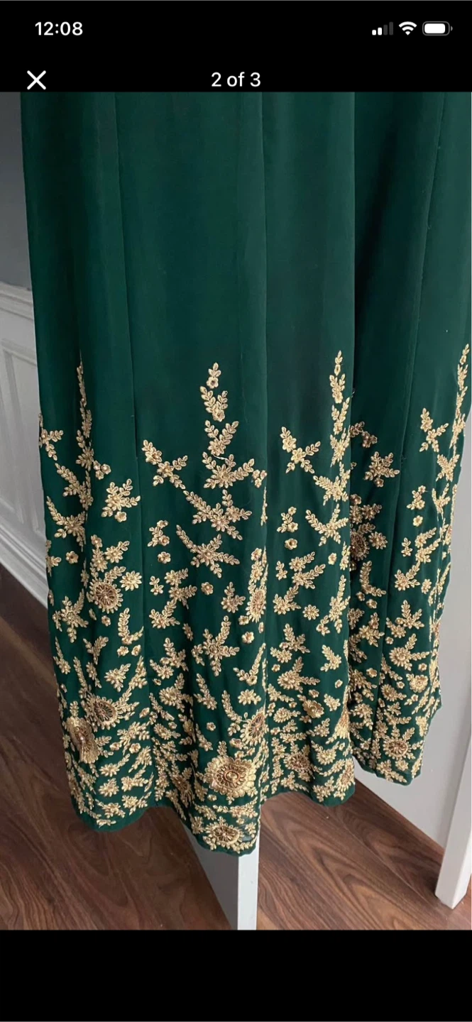Dark Green Embroidered Ethnic Long Dress