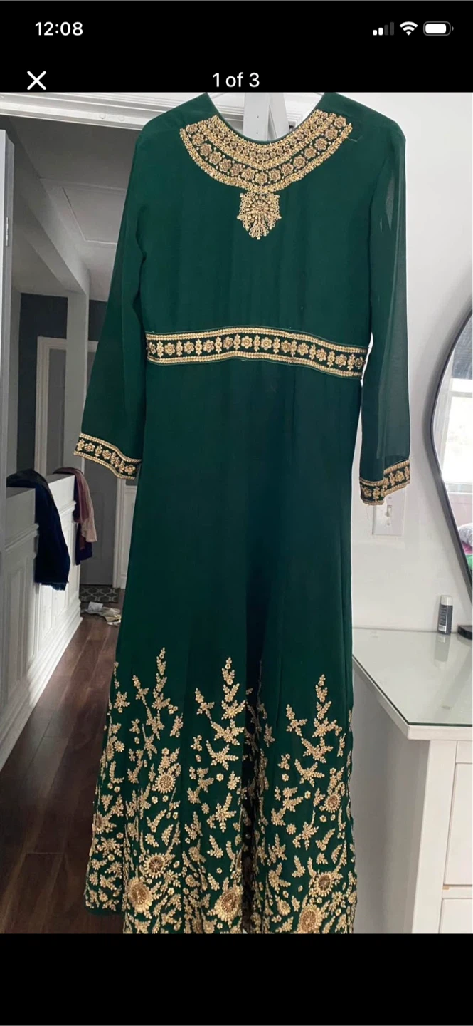 Dark Green Embroidered Ethnic Long Dress - photo 2