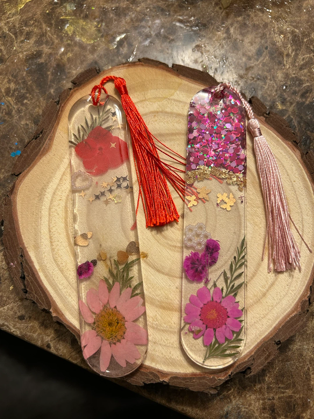 Set of Two Resin Floral Bookmarks