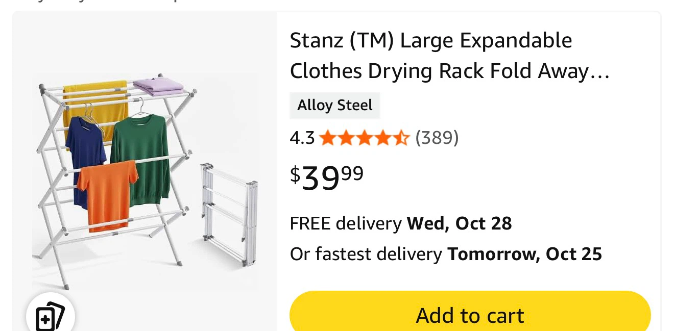 Stanz Large Expandable Clothes Drying Rack - photo 3