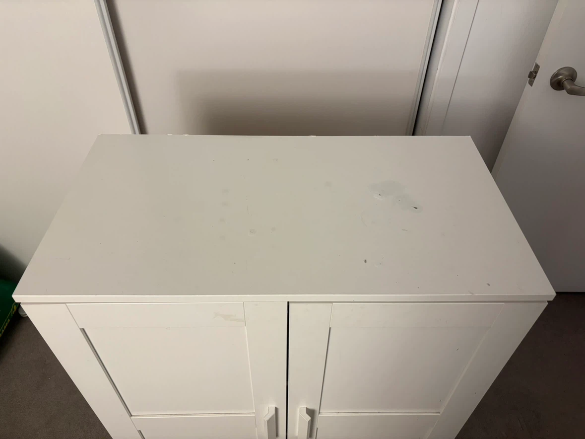 White storage cabinet and kitchen trolley set