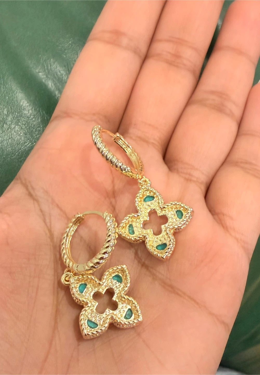 Turquoise and gold-tone floral drop earrings - photo 3
