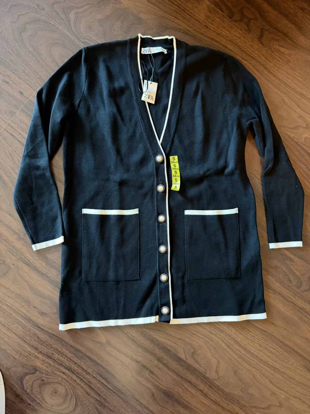 Zara black and white trim cardigan