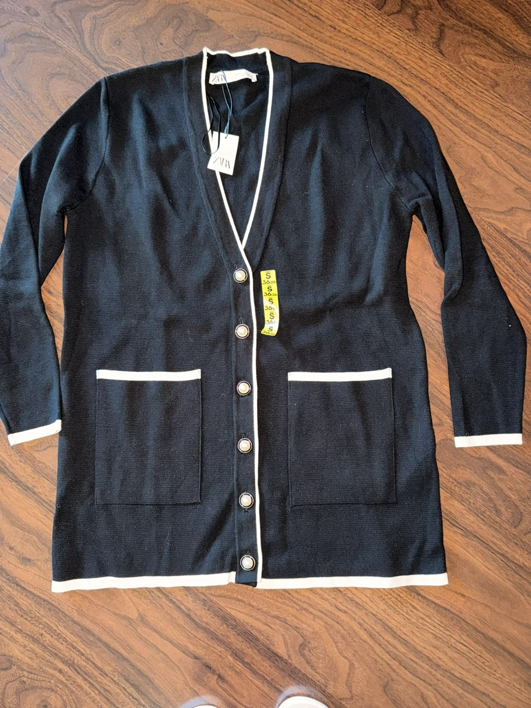 Zara black and white trim cardigan - photo 2