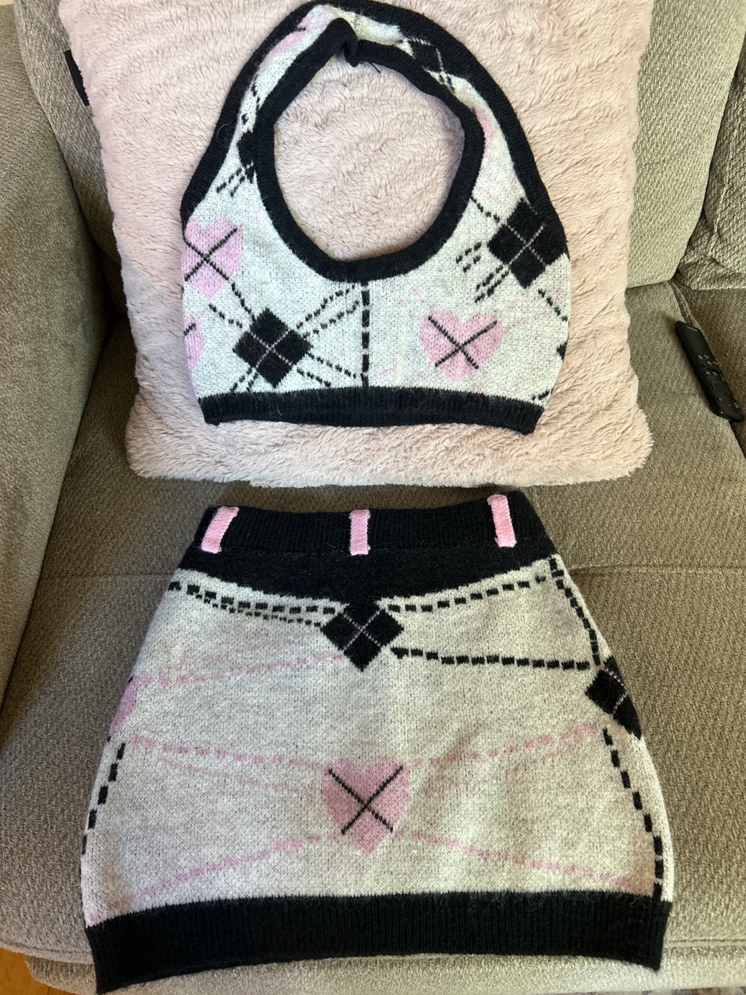 Heart Pattern Knit Two-Piece Set