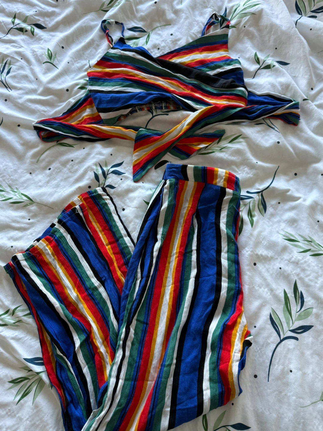 Multi-coloured striped two-piece set