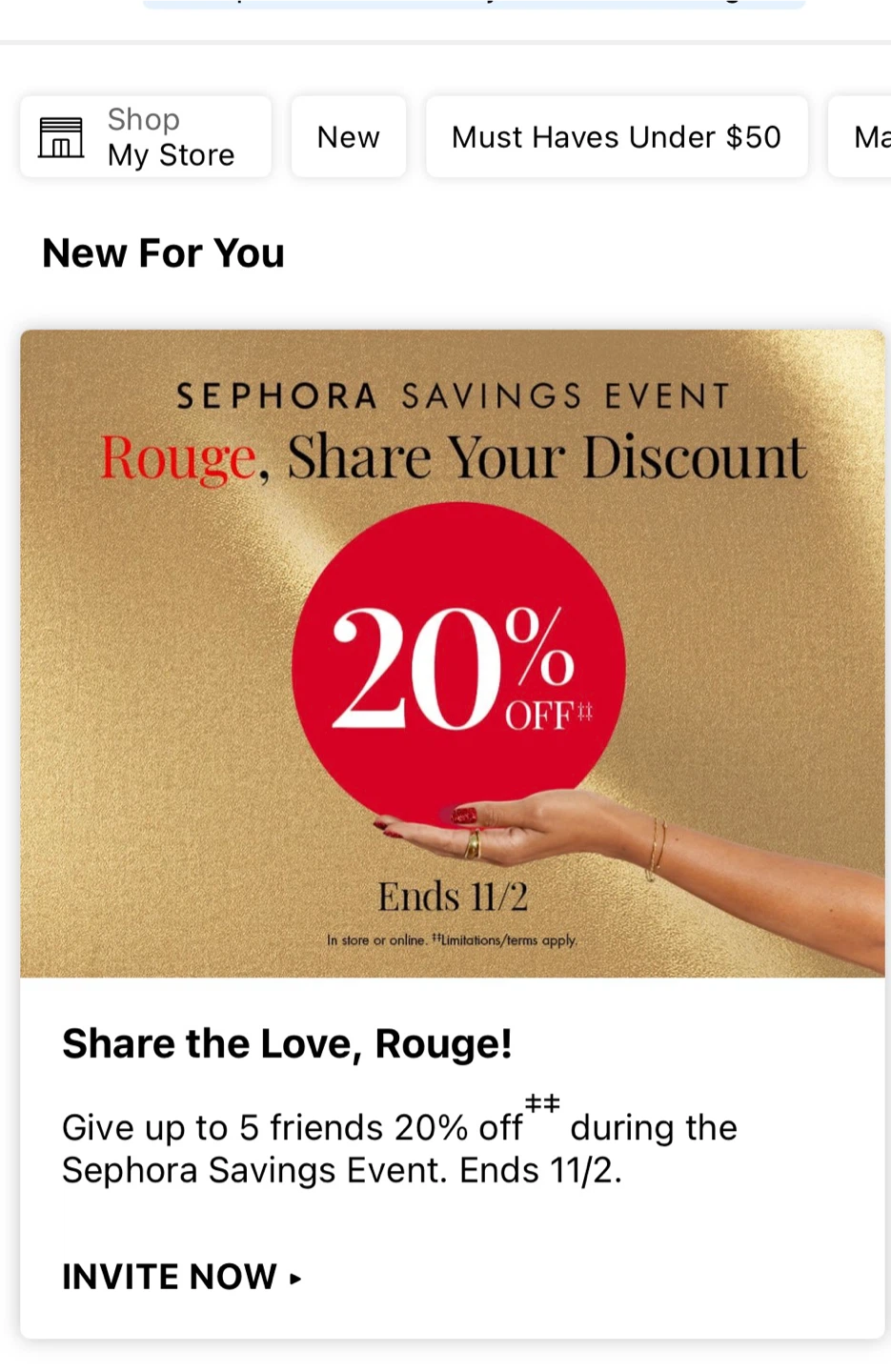 Sephora rouge 20% discount code