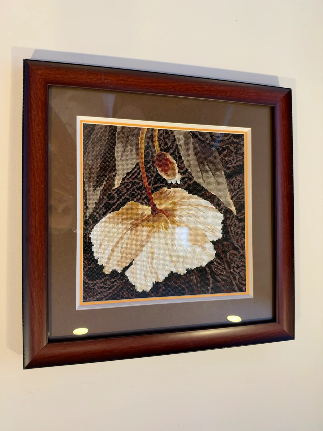 Framed Floral Cross-Stitch Art