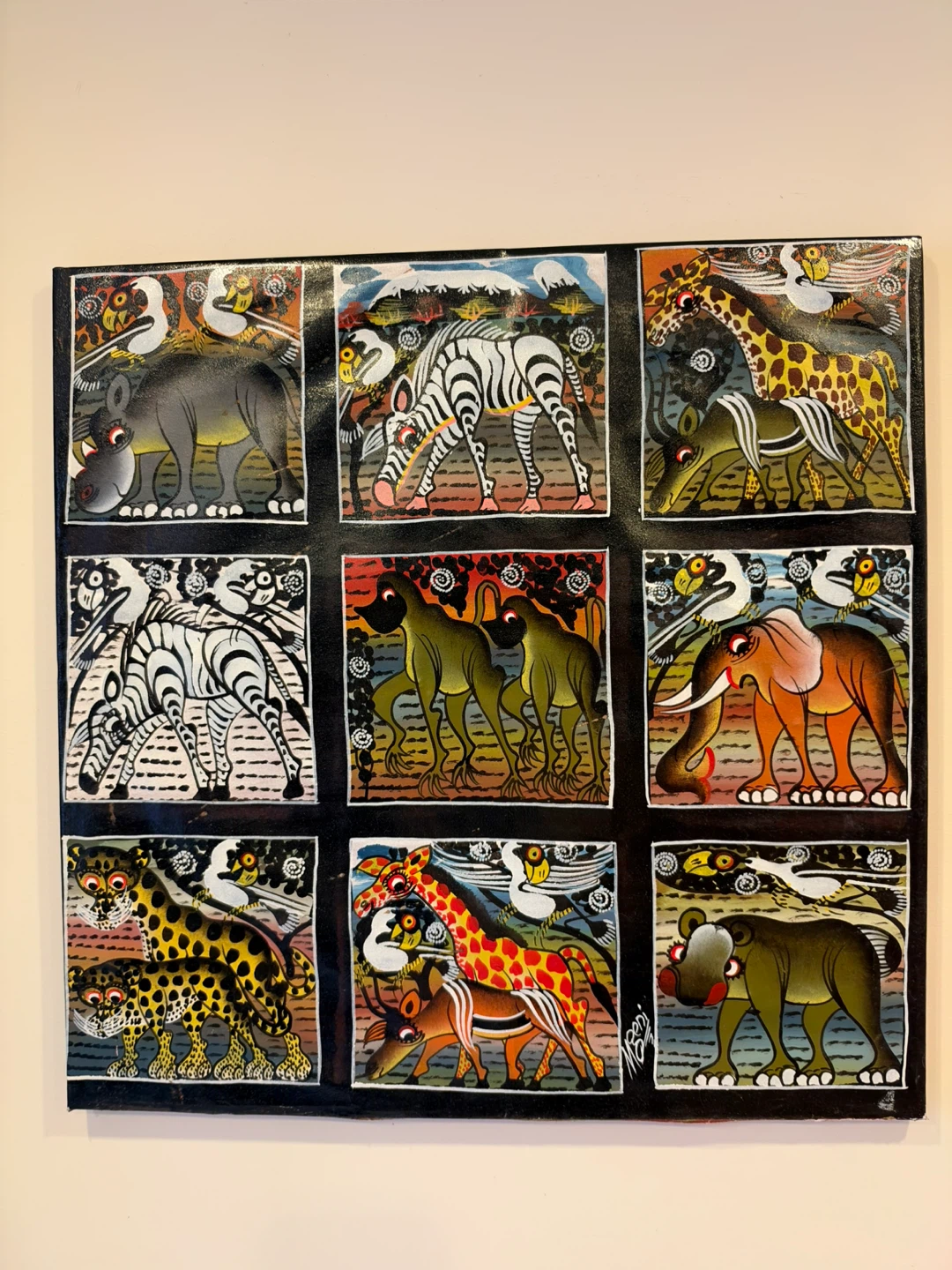 Tingatinga African animal canvas painting