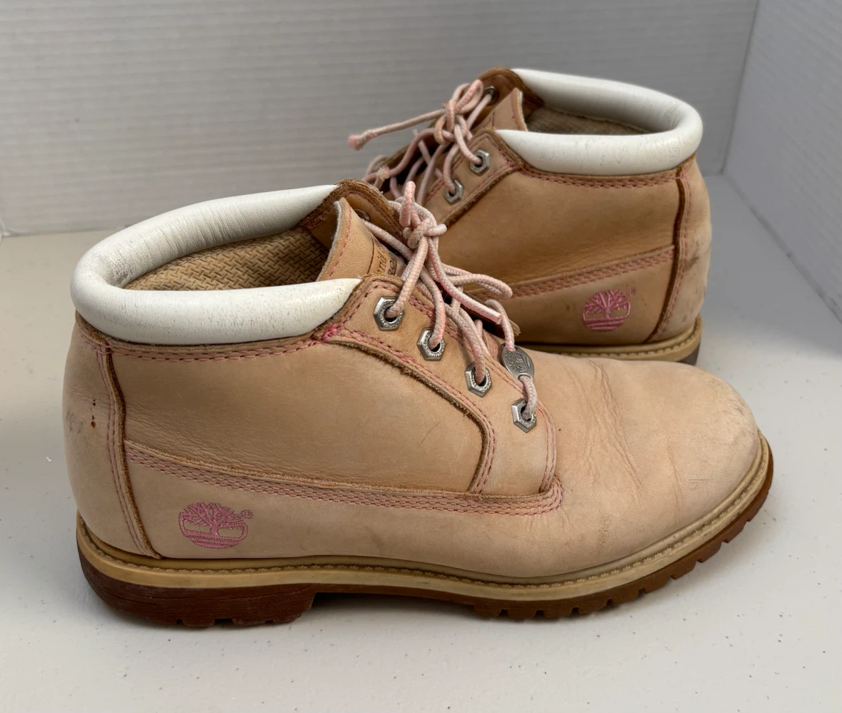 Timberland Pink Stitch Leather Boots Size 8