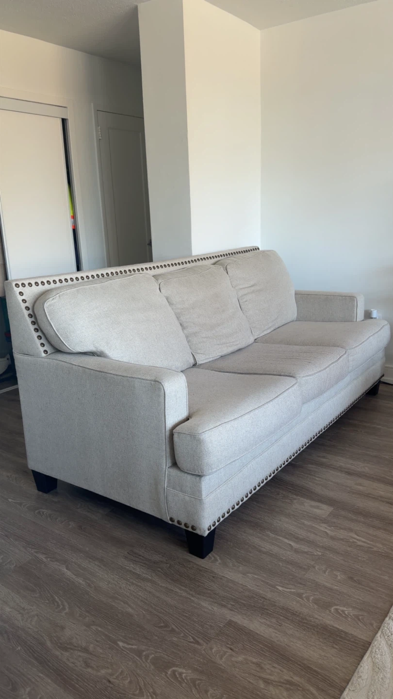 Beige Upholstered Sofa with Nailhead Trim - photo 2