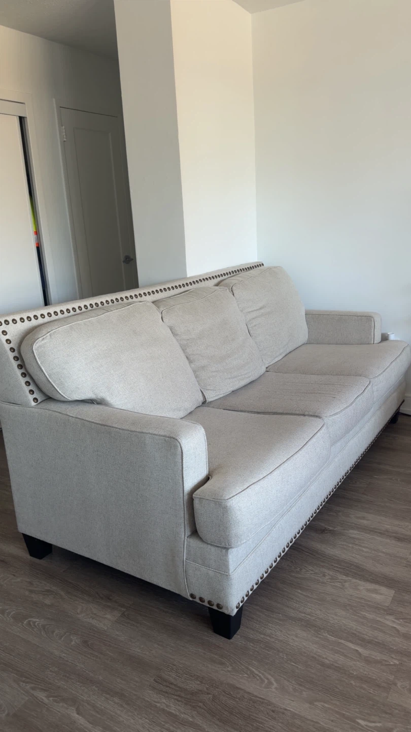 Beige Upholstered Sofa with Nailhead Trim - photo 3