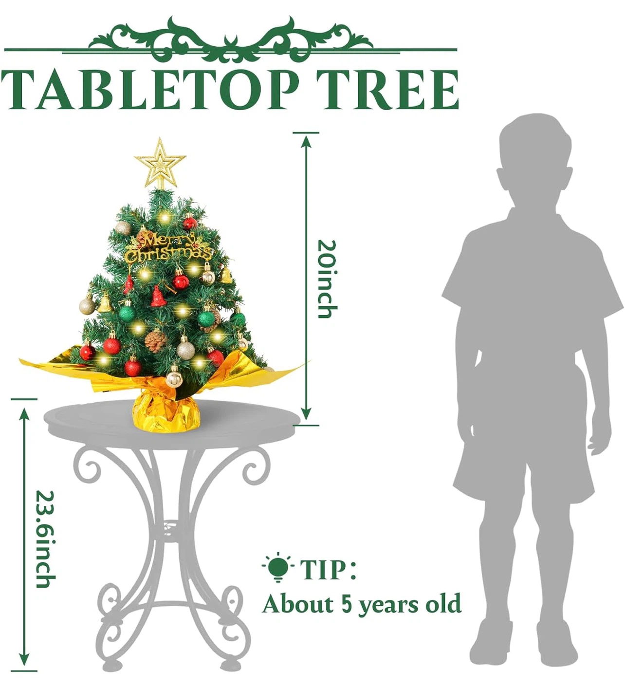 20 inch Christmas Tabletop Tree with Ornaments - photo 2