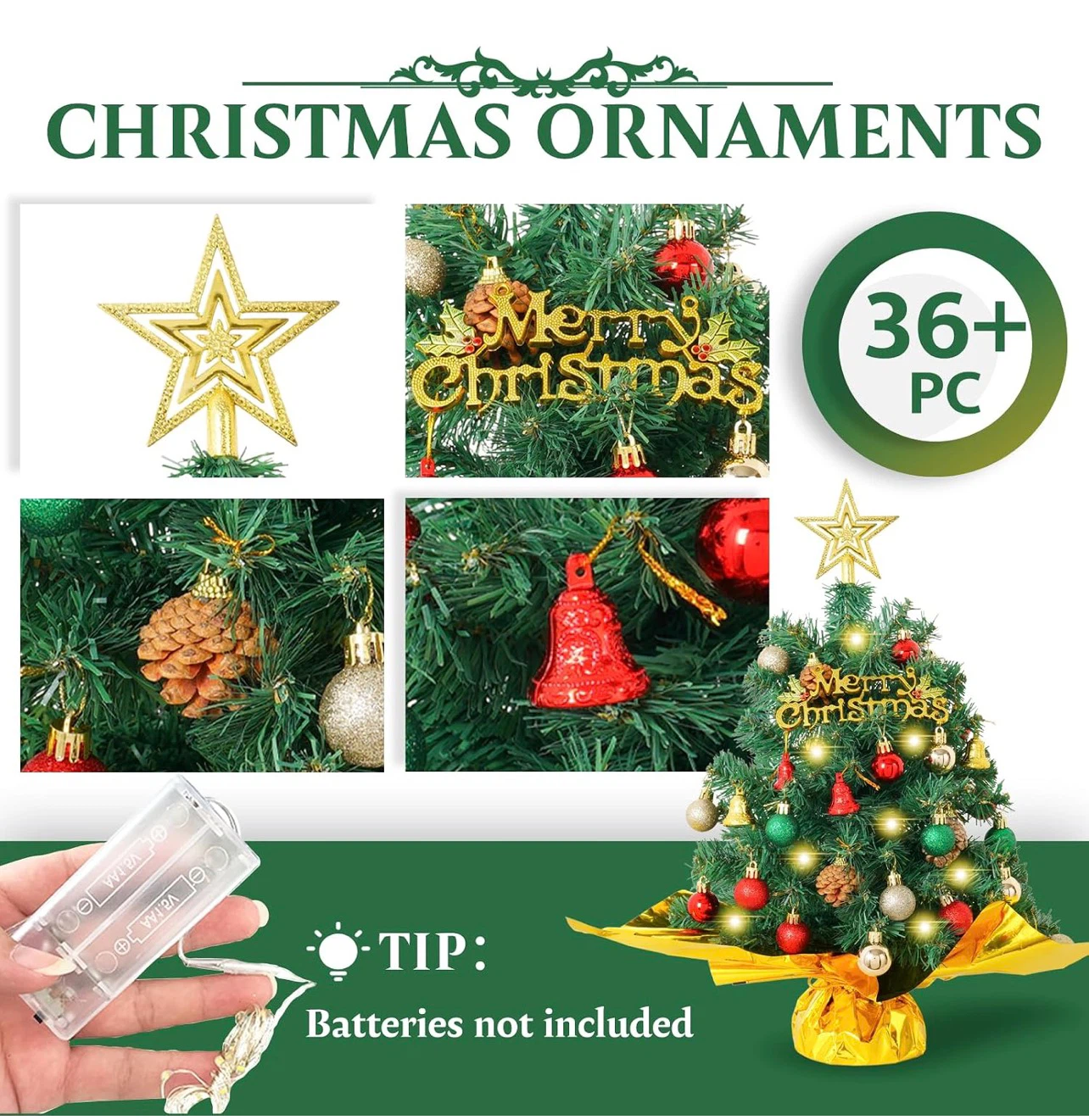 20 inch Christmas Tabletop Tree with Ornaments - photo 3