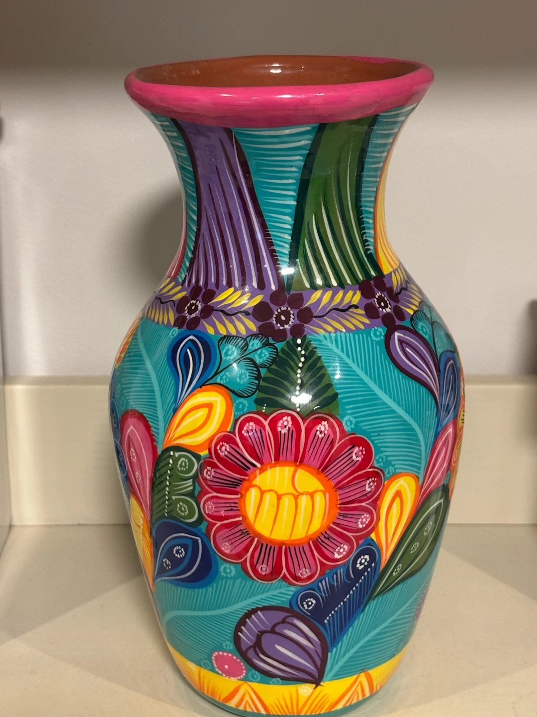 Hand-Painted Mexican Ceramic Floral Vase
