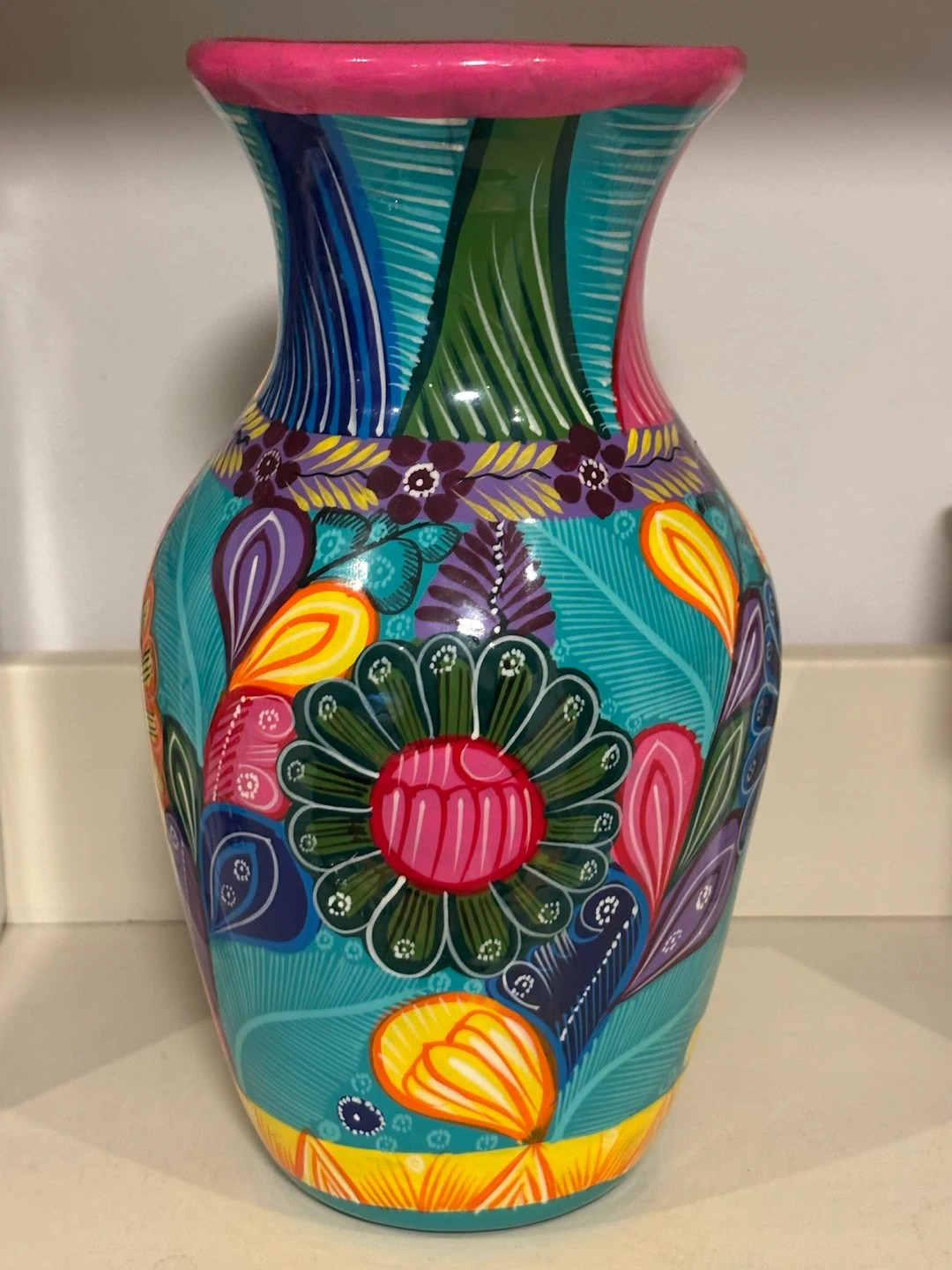 Hand-Painted Mexican Ceramic Floral Vase - photo 2