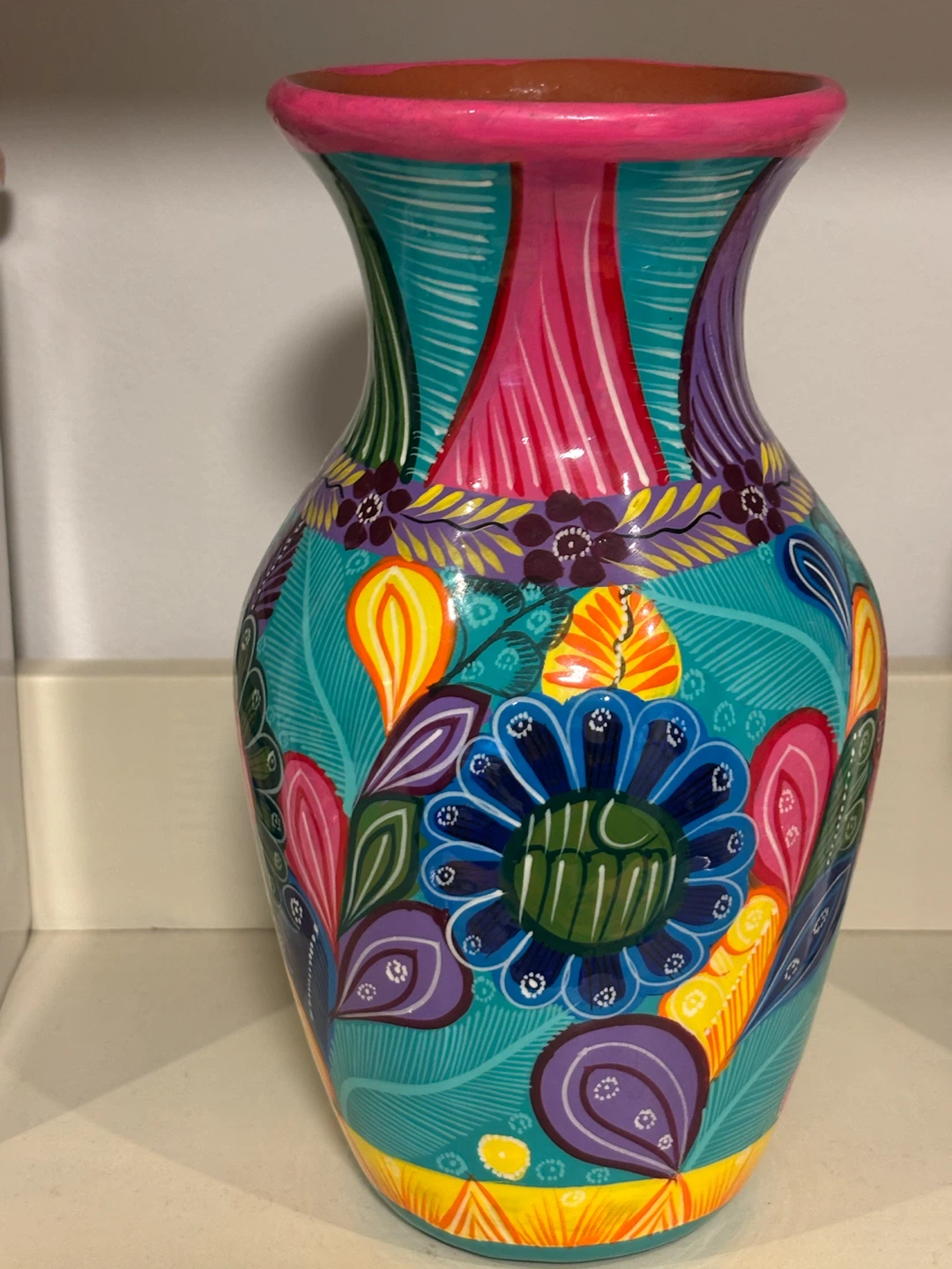Hand-Painted Mexican Ceramic Floral Vase - photo 3