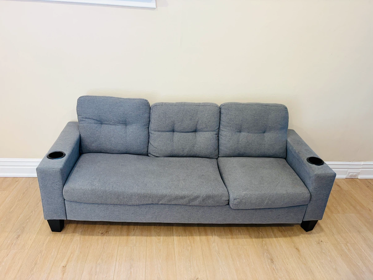 Grey Sofa with Integrated Cup Holders
