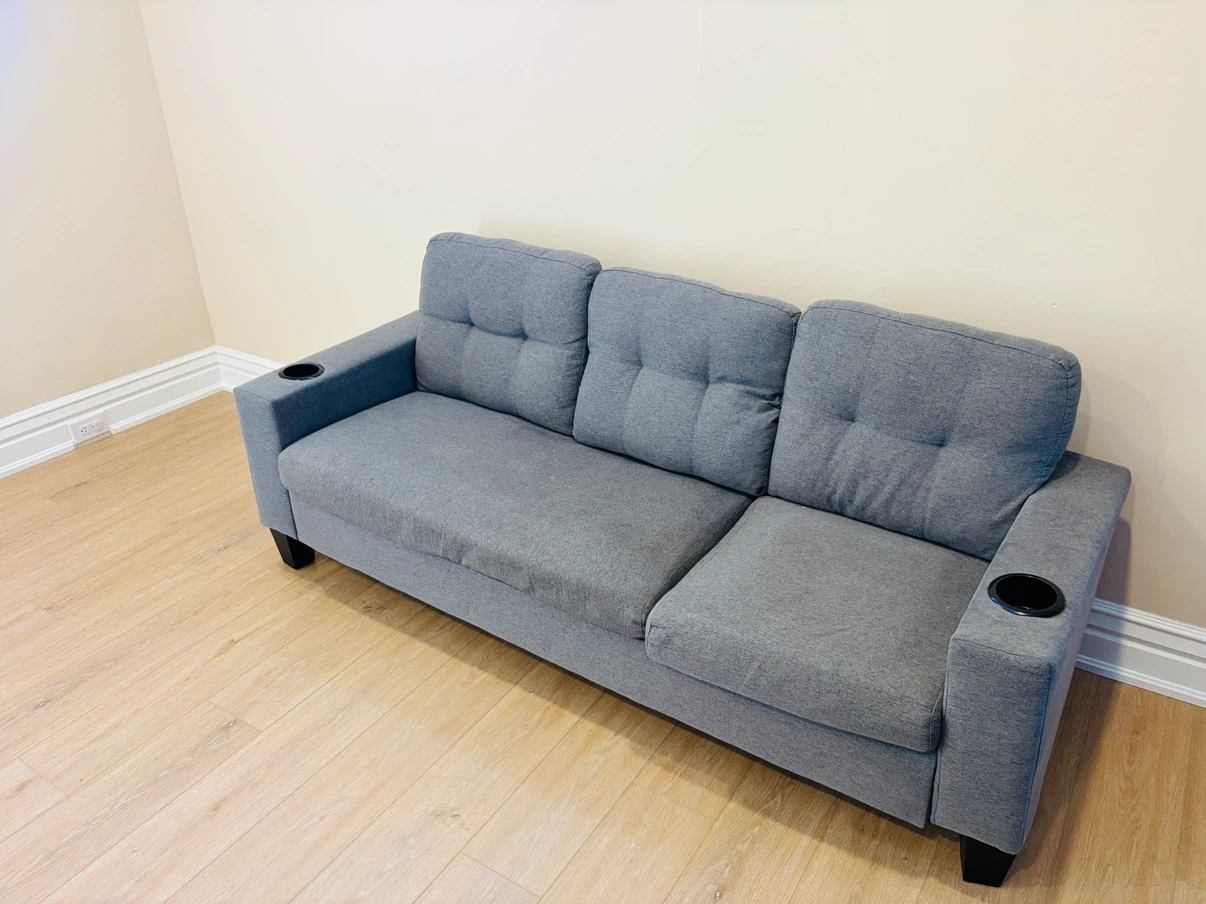 Grey Sofa with Integrated Cup Holders - photo 2