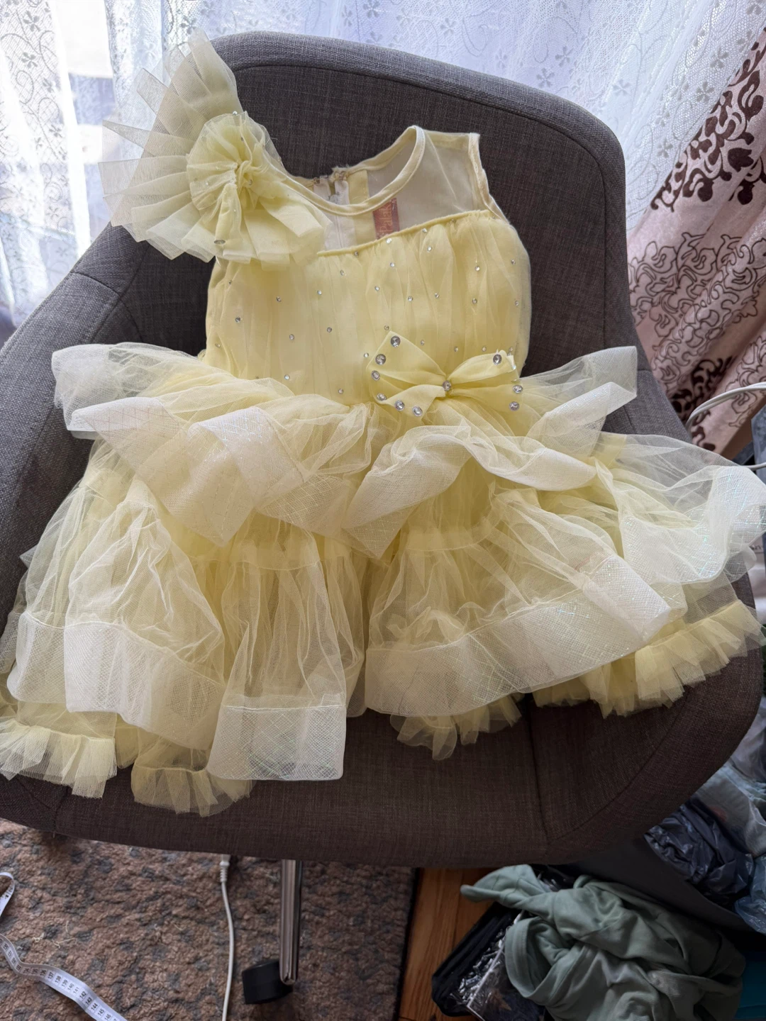 Yellow party dress with rhinestone details baby dress