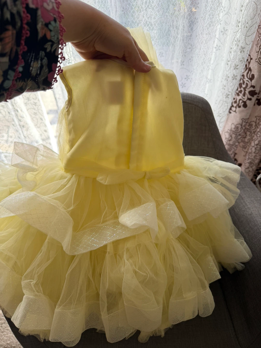 Yellow party dress with rhinestone details baby dress - photo 3