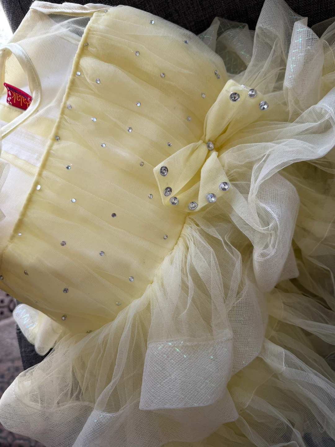 Yellow party dress with rhinestone details baby dress - photo 4