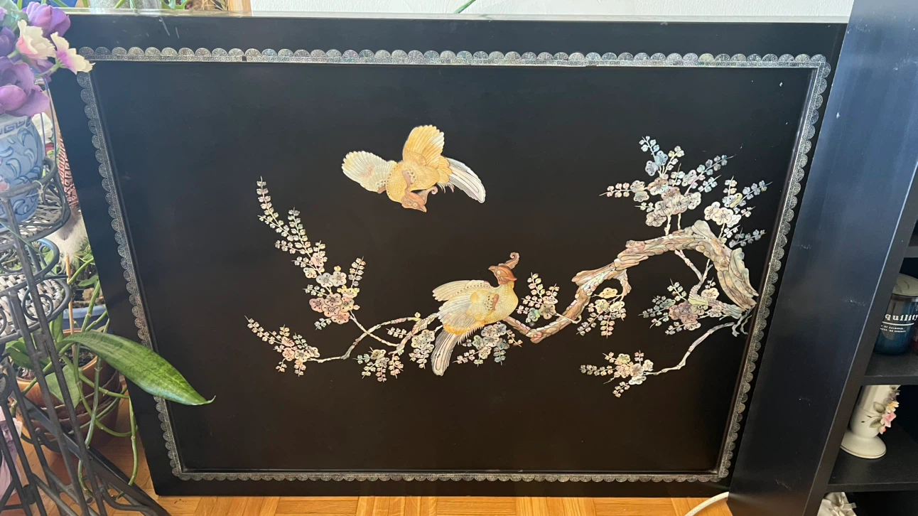 Stunning Vintage 3D Mother of Pearl Black Lacquer Wall Panel - photo 4
