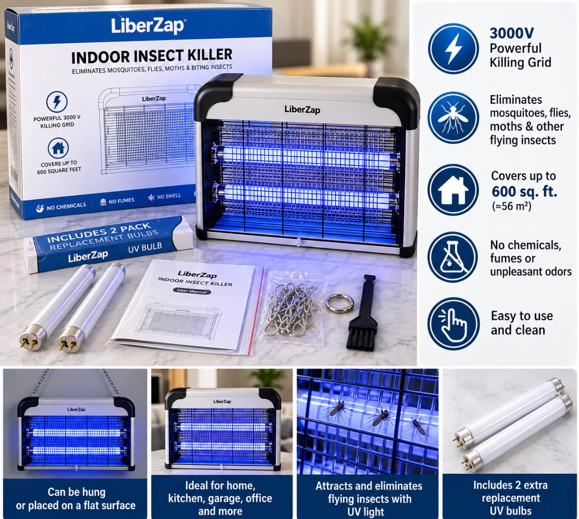 New LiberZap 20W Electric Bug Zapper – Indoor Insect Killer
