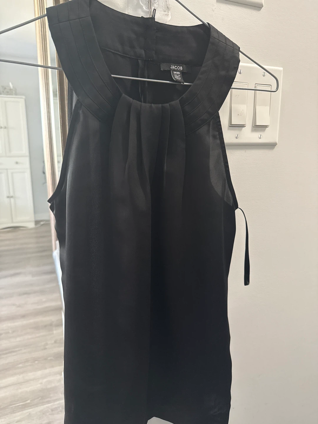 Jacob Black Pleated Neck Sleeveless Blouse