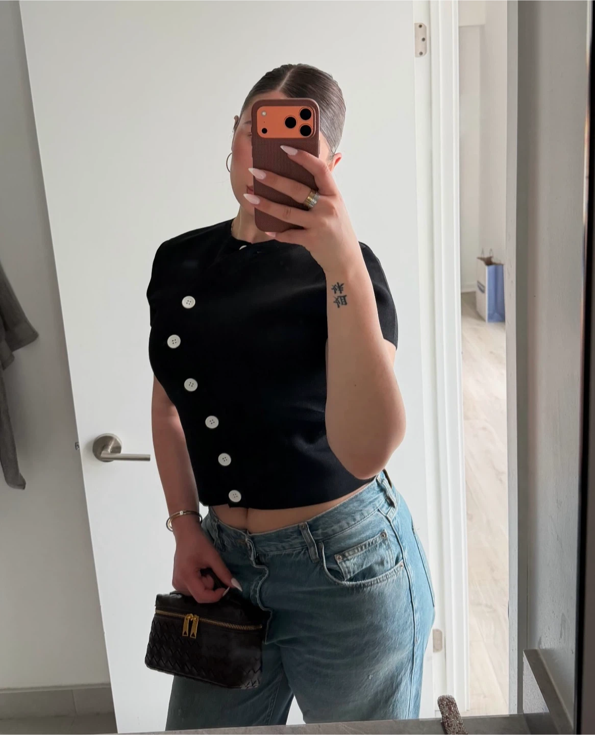 Zara Black Button-Front Knit Top