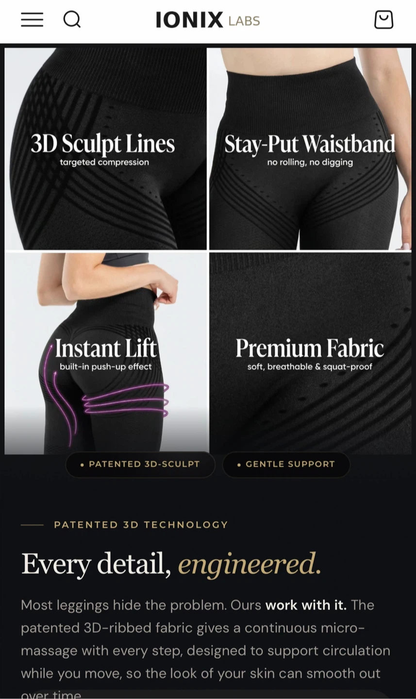 New IONIX LABS sculpting Black compression leggings  - Size S - photo 3