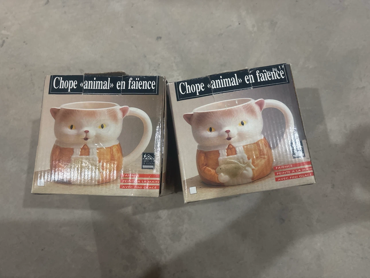Set of 2 Cat Animal Faience Mugs