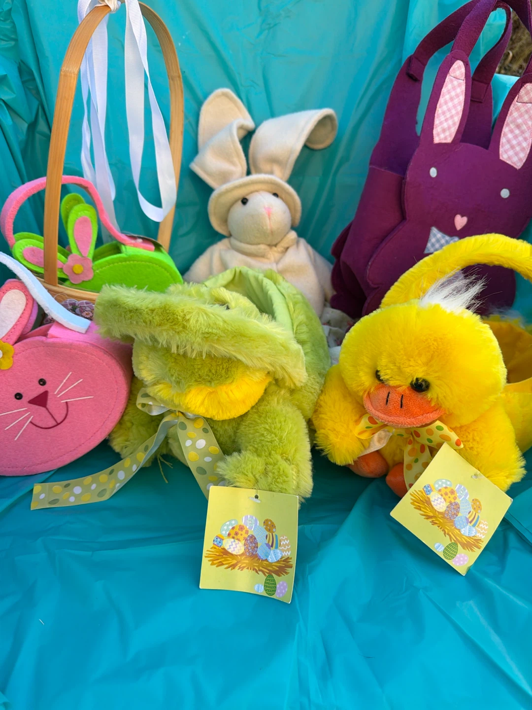 Assorted Easter Plush Toys and Felt Baskets