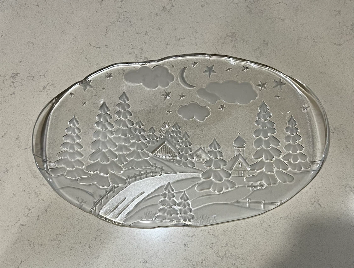 Vintage Winter Scene Glass Serving Platter