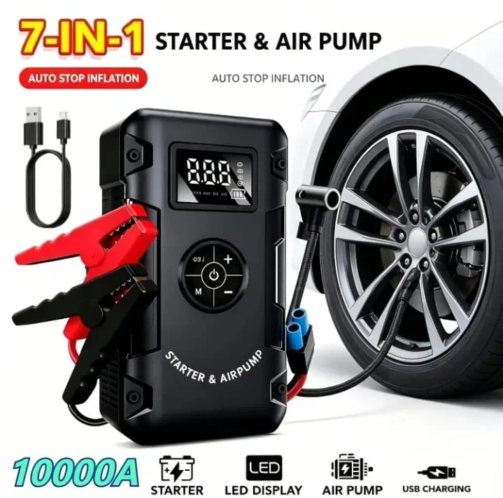 (BRAND NEW) 7-in-1 12V Jump Starter and Portable Air Pump