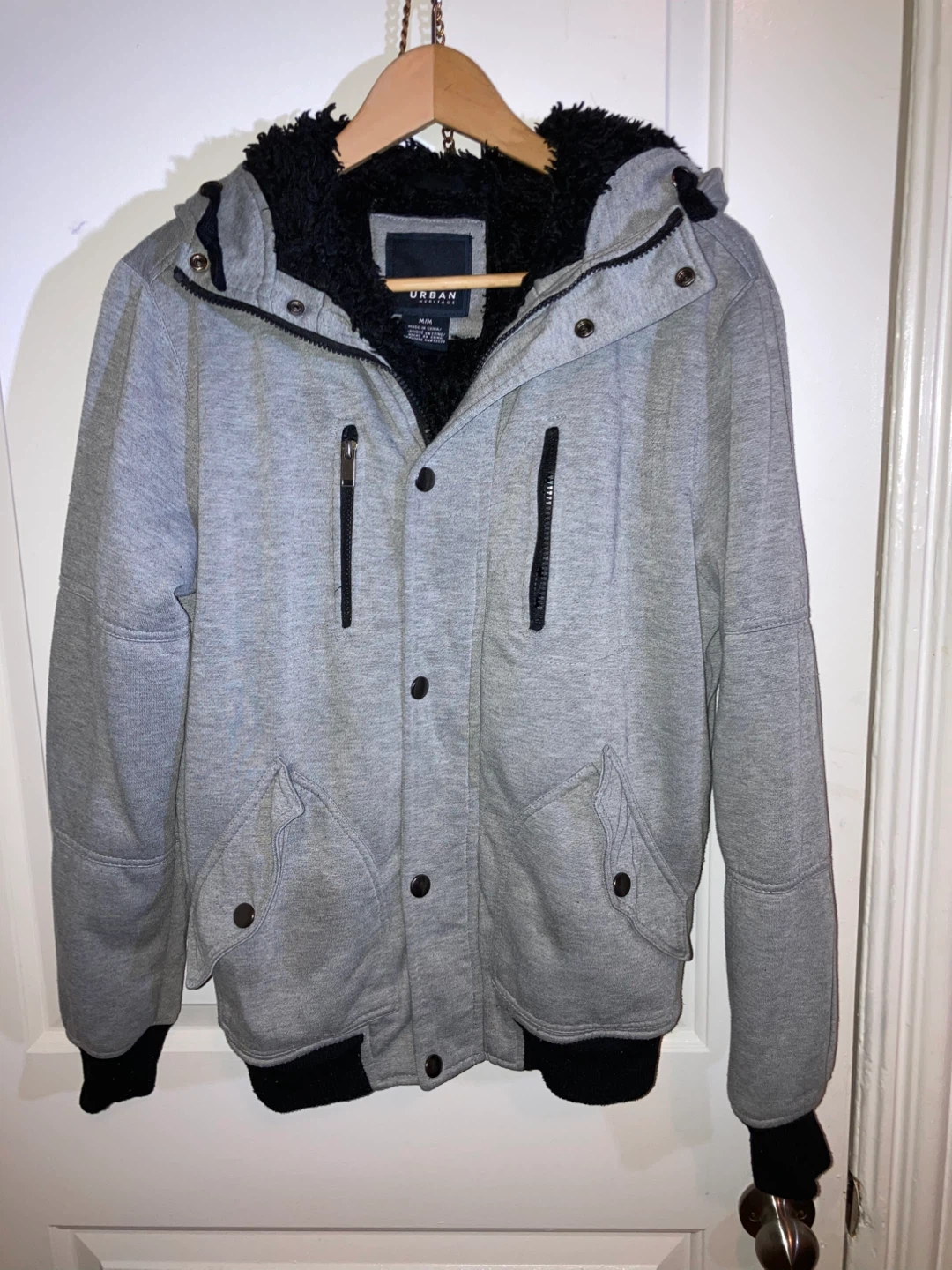 Urban Heritage Fleece-Lined Hoodie Jacket - Grey, Size M