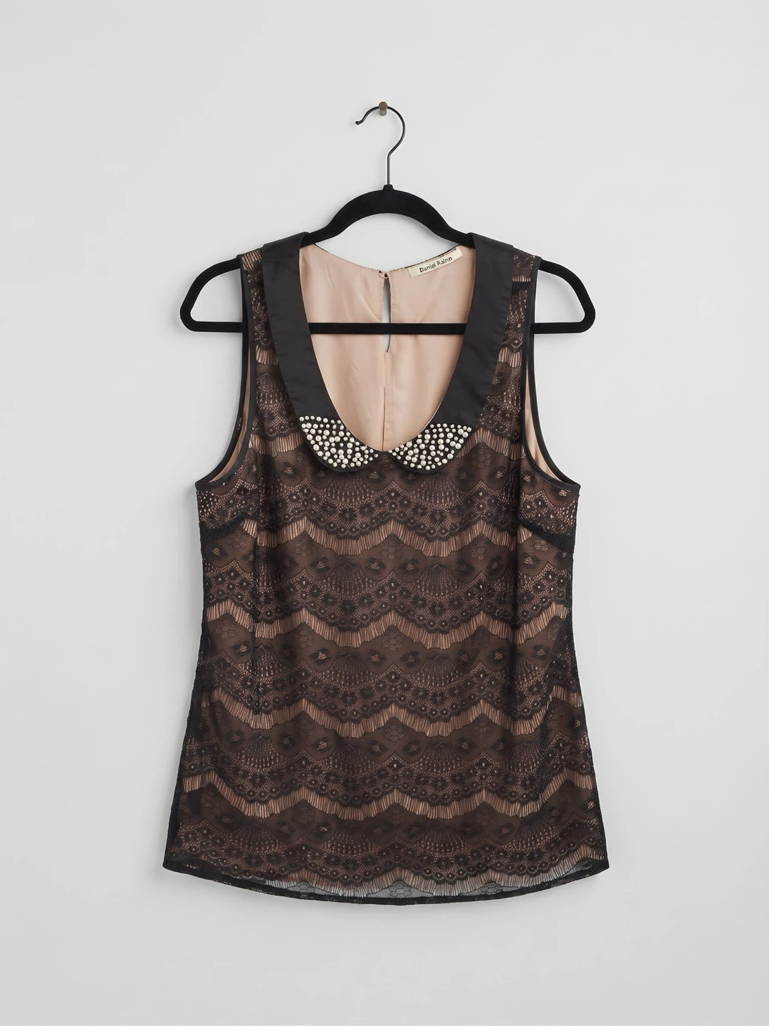Daniel Rainn Black Lace Sleeveless Blouse w/Pearl Collar-Size M