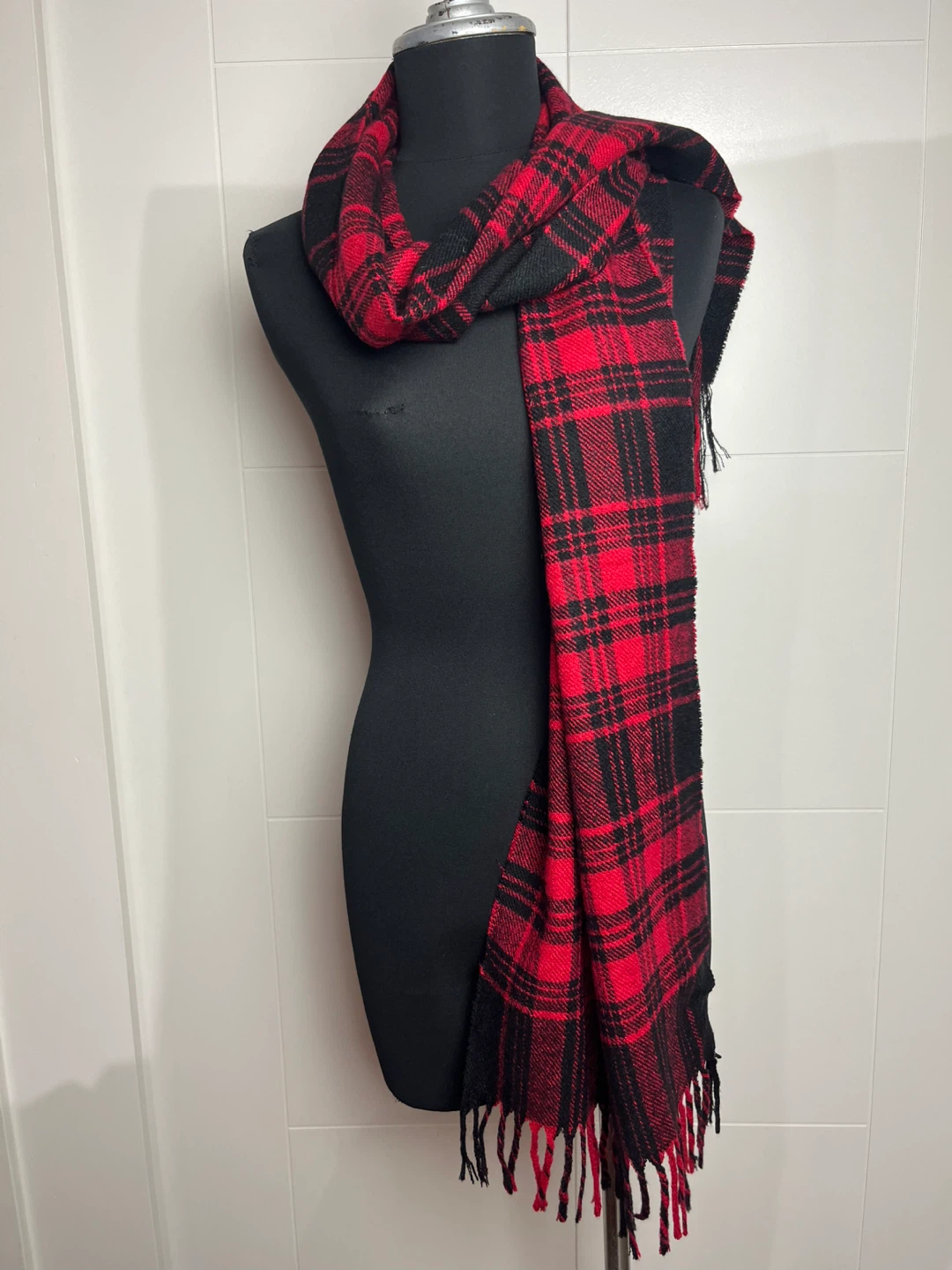 Red and black plaid scarf